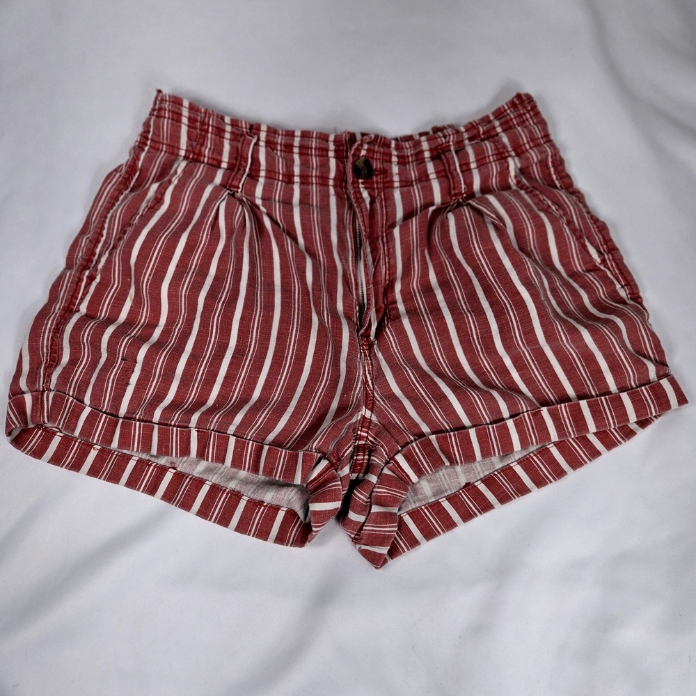 American Eagle Linen Blend Shorts High Waisted Striped Cuffed Casual Size 10 Y2K